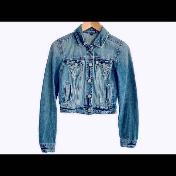 American Eagle OF Cropped Jean Jacket Sz SP - Picture 2 of 5